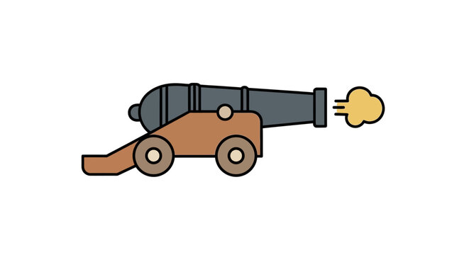 Vintage cannon firing with smoke in flat vector style