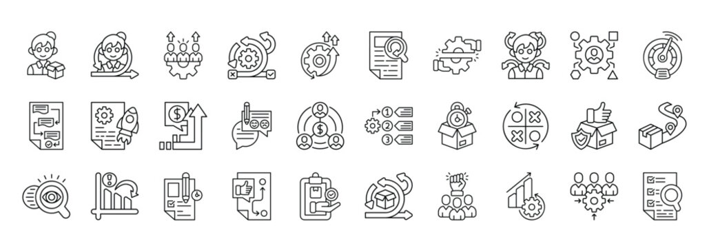Agile Methodology Icon set Collection in Line Style. scrum, kanban, development, product, backlog, process