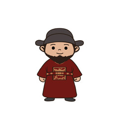 Obraz premium Cartoon illustration of a bearded man in traditional Korean attire, reflecting historical character art style