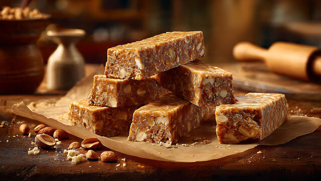 Realistic Food Photography of Cuban Turr&oacute;n de Man&iacute; - Ground Peanut Nougat Bars