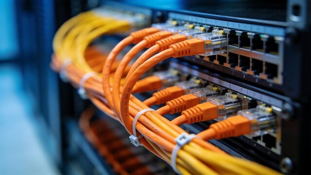 Network cables connected to server