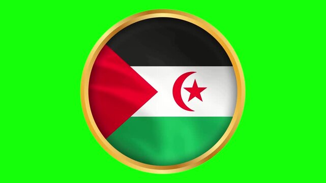 Western Sahara Round Framed National Wavy Flag. Circular Blowing Flag of Sahrawi Arab Democratic Republic.