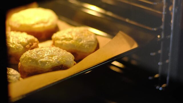 Scented ovenfilled space showcasing bread and sweet tarts rising. Charming bakery scene featuring freshly baked pastries with caramel tips on cooling racks