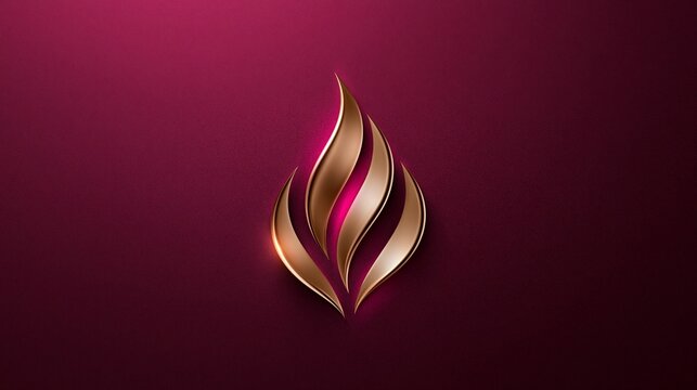Elegantes goldenes Flammen-Logo auf tiefrotem Hintergrund mit flie&szlig;enden, geschwungenen Linien. Das Design wirkt luxuri&ouml;s und modern