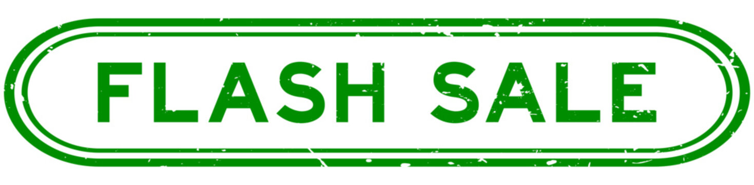 Grunge green flash sale word rubber seal stamp on white background