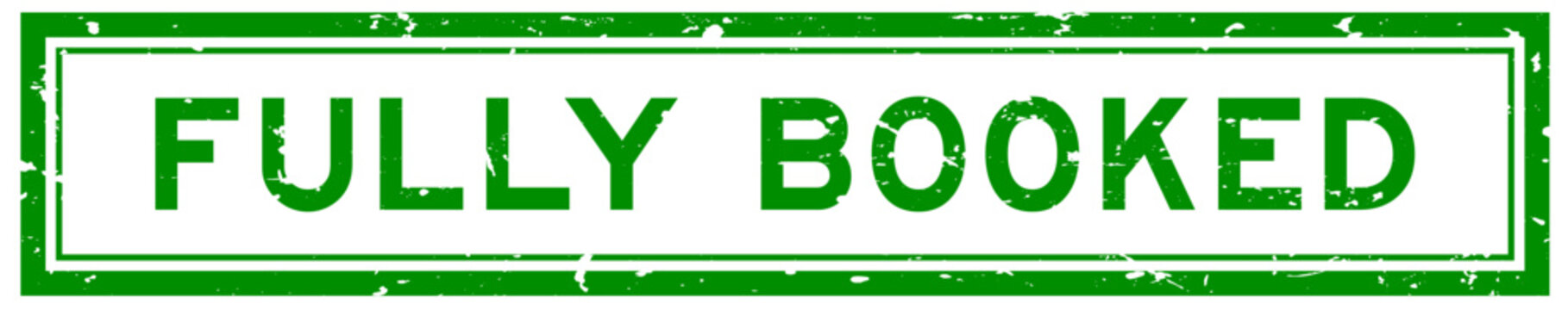 Grunge green fully booked word square rubber seal stamp on white bacckground