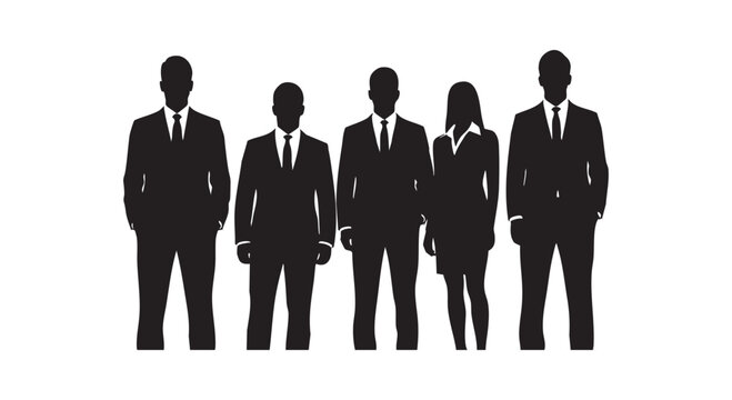 Business team silhouettes group of professional men and women in formal suits standing together leadership corporate staff.