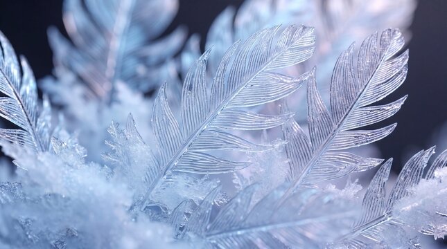 Feather Ice Crystal Macro Background - Abstract 3D Reder of Frost Pattern Textue in 8K