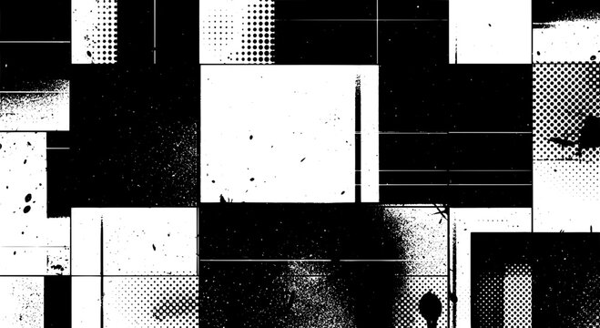 Abstract grunge background with black and white geometric shapes and textures featuring patterns, design, digital with art and modern elements for