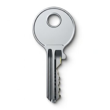 A silver key with a circular hole