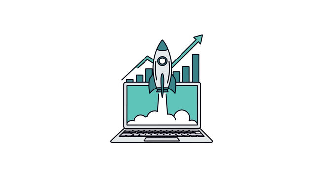 Rocket launching from laptop screen display.