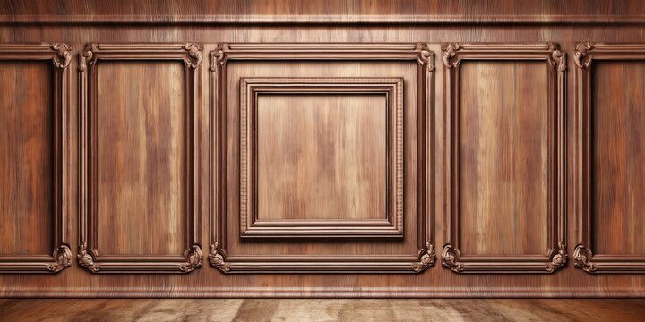 Ornate wooden paneling featuring detailed carvings and decorative molding in a classic, elegant design.