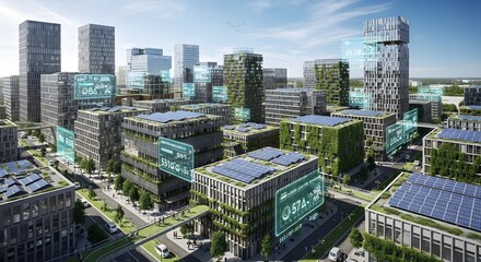 Obraz premium Sustainable Urban Cityscape with Green Buildings.