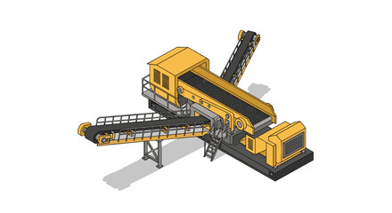 Obraz premium Isometric illustration of a large industrial mobile crushing and screening plant for mining operations.