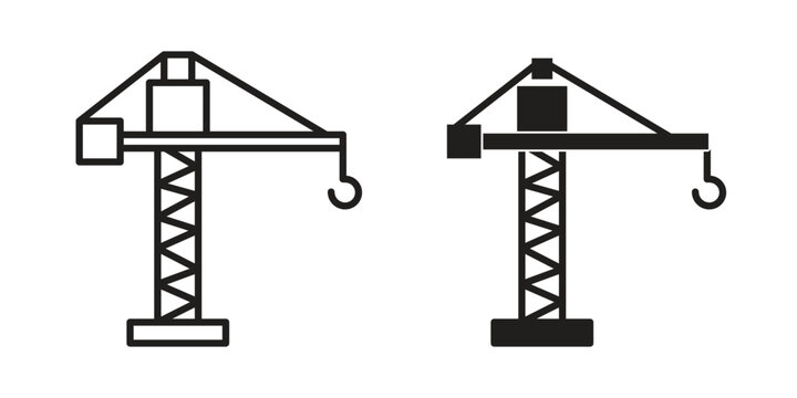 Construction crane icon symbol. Vector outline drawing. Editable stroke.