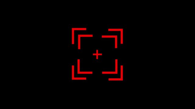Red Digital HUD Crosshair Reticle Target Interface Element on Black Background.