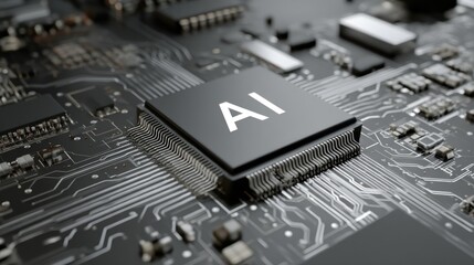 Fototapeta premium Close up of ai chip on a computer motherboard