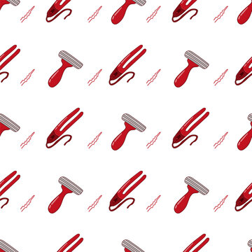 Barbershop pattern. barber tools seamless pattern. doodle barber equipment seamless pattern background