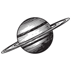 Saturn planet with rings hand drawn woodcut style vector illustration isolated on white for astronomy and science design © Zulfa