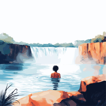 Victoria Falls Devils Pool. Victoria Falls Devils Pool hand drawn watercolor illustration on white background