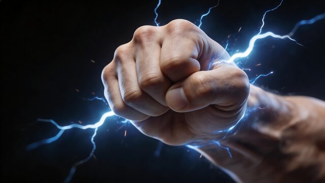 Fist with electric lightning