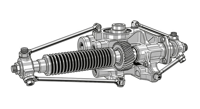 Technical illustration of mechanical gear and spring assembly