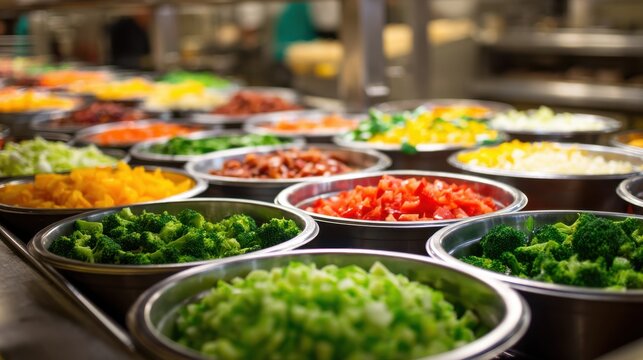 An Assortment of Fresh Ingredients in a Buffet Display