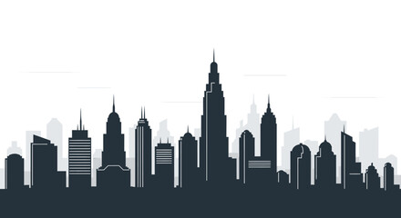 Obraz premium Modern urban city skyline silhouette with layered skyscraper buildings