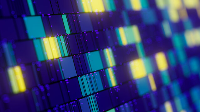 Abstract Data sorting Ai algorithm visualization. Big Data processed by Neural Network. Artificial Intelligence data flow analysis. Quantum technology processor.