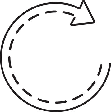 Dashed circular arrow in black on white background