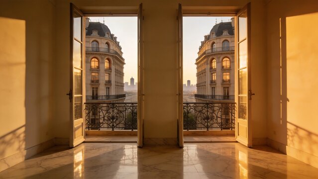 Luxurious balcony view of Parisian buildings