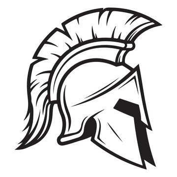 Spartan warrior helmet with plume vector illustration for sports mascot or historical logo design