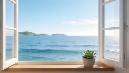 Fototapeta premium Open window view of ocean and islands