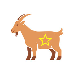 Fototapeta premium A stylized goat with a yellow star symbol on its side standing upright