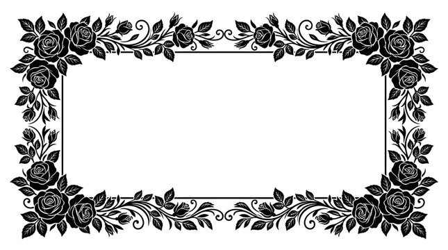 Black Rose Floral Border Frame - Elegant Decorative Ornament