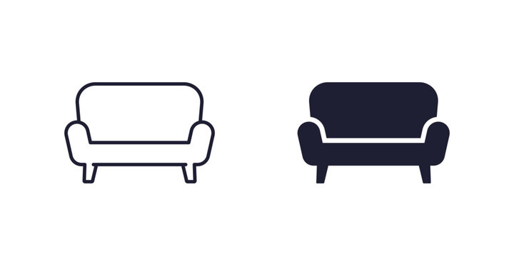 couch icons on white, sofa in line and solid design