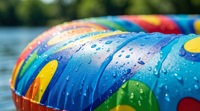 Colorful water slide with rainbow tubes and droplets on surface  