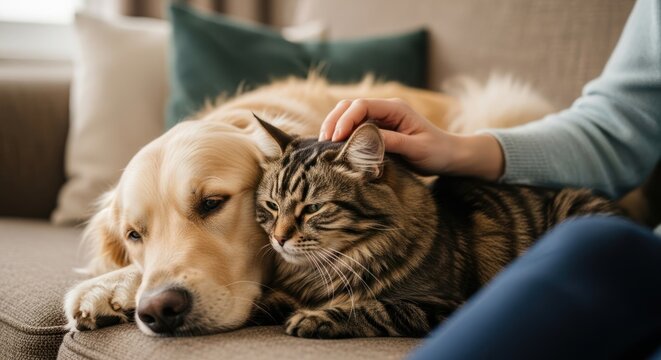 dog and cat resting.