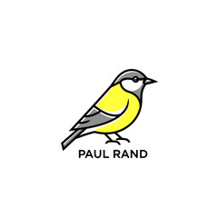Obraz premium Bright yellow and grey songbird illustration, minimalist flat design vector icon, nature and wildlife graphic on white background.