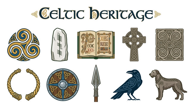 Collection of Celtic Heritage Symbols and Artifacts.