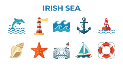 Collection of Irish Sea Nautical Icons and Symbols. © zyaa