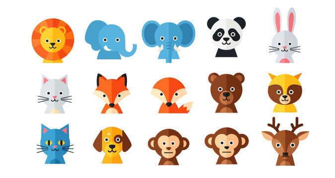 Colorful cartoon animal heads arranged in a grid pattern