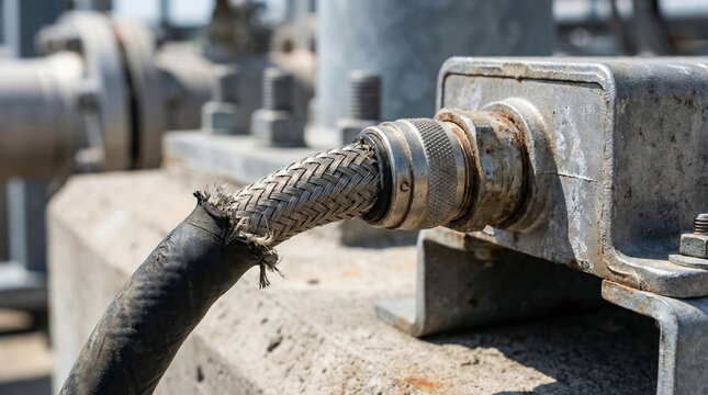 Overhead catenary wire repair with metal junction and flexible hose  