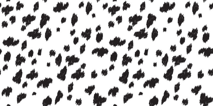 Dalmatian print seamless pattern, hand-drawn animal spots background, black and white irregular dots texture