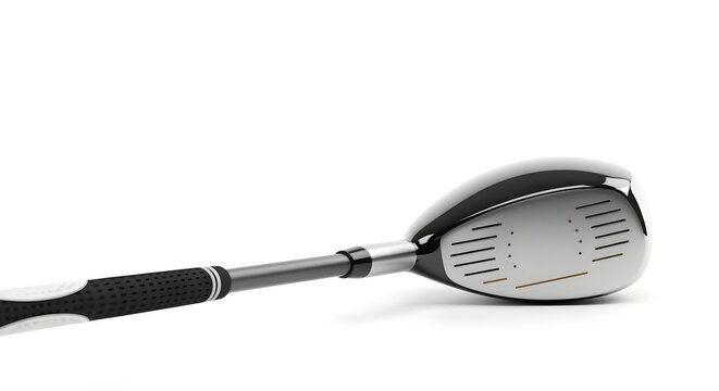 Golf club isolated on pure white background, realistic detail and sharp focus, minimum shadows.