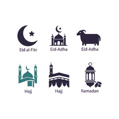 Islamic festivals and observances illustrated with symbols and icons © MST