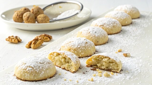 Egyptian kahk cookies dusted with powdered sugar ready for celebration and enjoyment during festive occasions