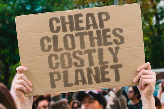 "Cheap Clothes Costly Planet" environmental research confirms fast fashion's cheap pricing carries heavy planetary environmental costs. FASHION. PLANET. REAL. ECO. WASTE.