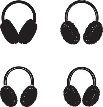 Silhouette Of Various Earmuffs With Fur 