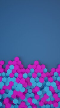 Vertical video animation of blue and magenta color hexagons - abstract background - wallpaper - seamless loop.